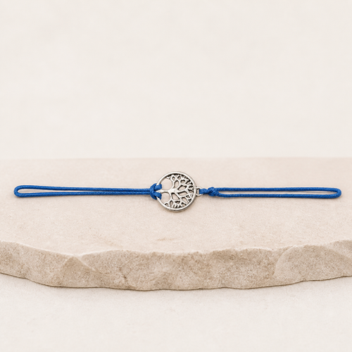 Bracelet arbre de vie — Bleu royal — Cordon fin, arbre rond