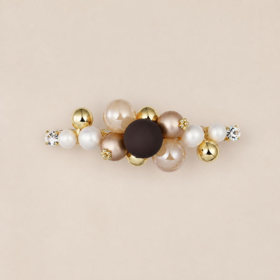 Barrette perlée dorée — Perles nacrées et doré