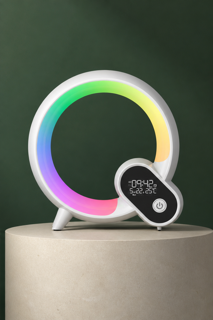 Réveil lumineux avec enceinte intégrée, coloris Blanc, photographie Olvyra